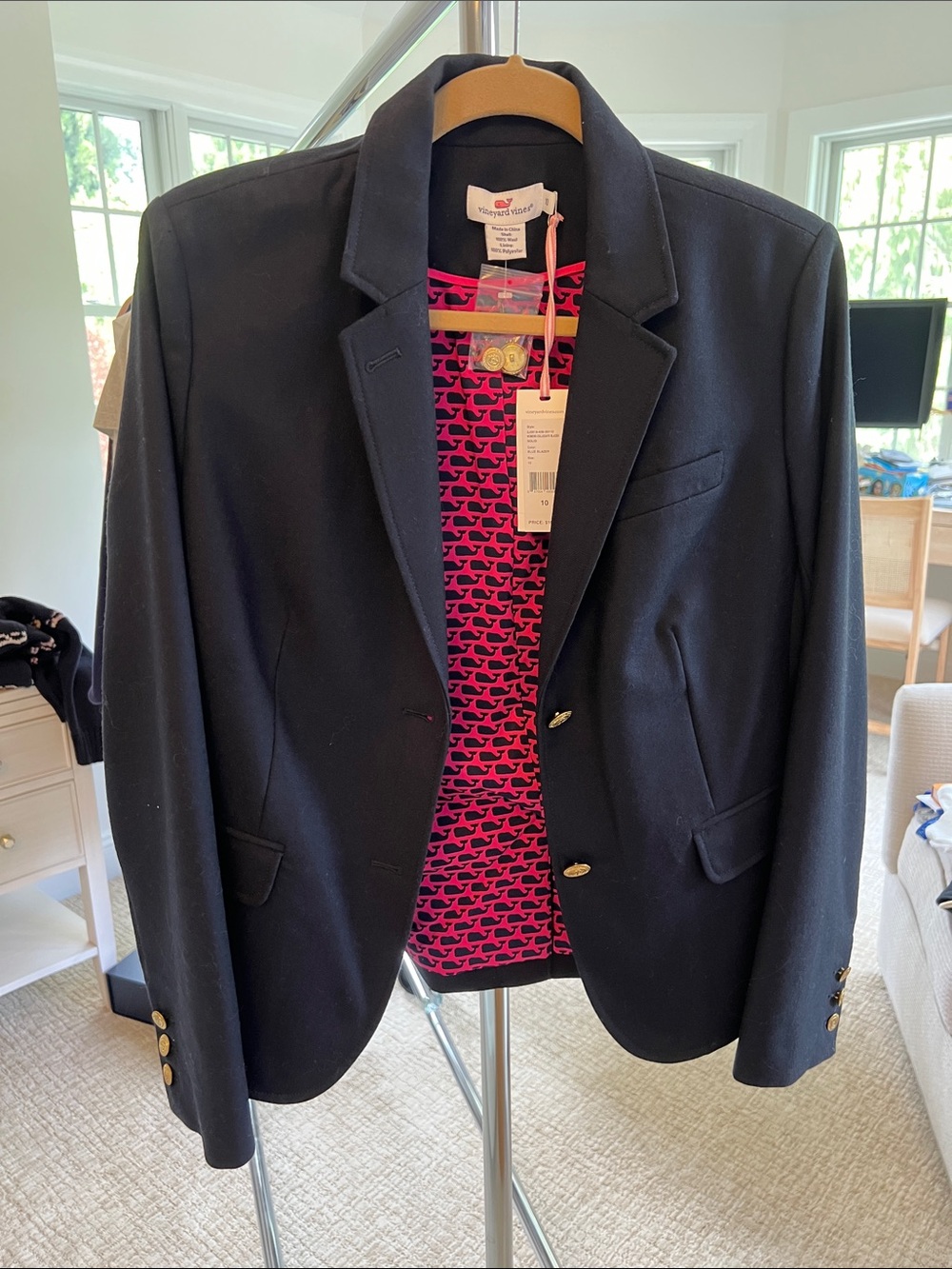 Vineyard Vines Women’s Navy Blazer with Pink Patterned Lining